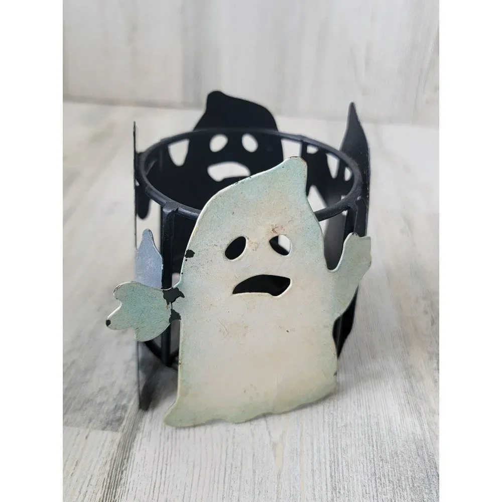 Halloween white ghost AS IS metal tea‎ light candle holder home decor